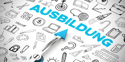 Grafik zum Thema Ausbildung (Pfeil zeigt auf das Wort "Ausbildung")